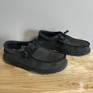 Hey Dude Wally Recycled Leather Carbon Black Mens Size US L10-M8